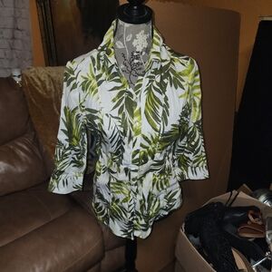 Tropical Leaf Print Blouse